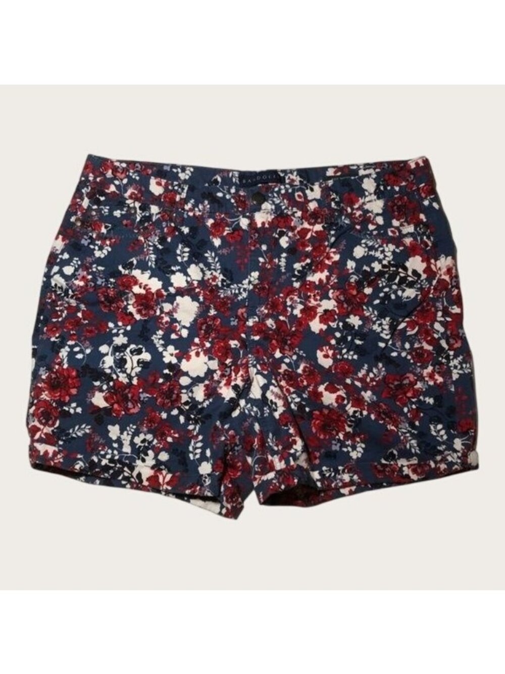 Bandolino Floral Amy Shorts Womens Plus Size 16 High Rise Red White Blue